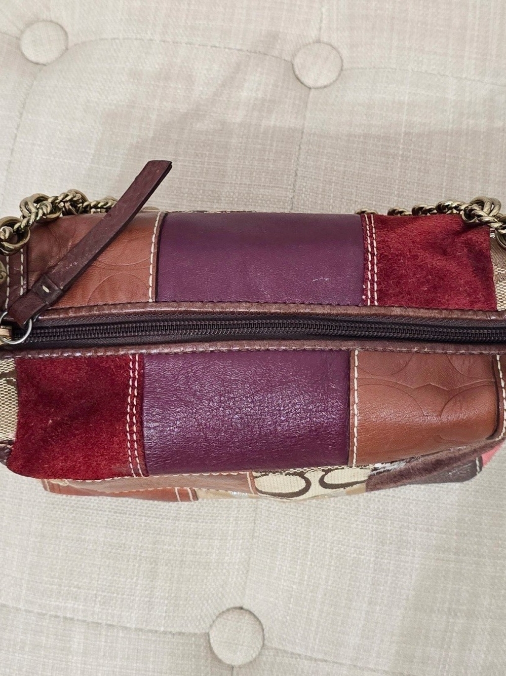 Coach Patchwork Shoulder Bag in Multi Burgundy and Brown - Picture 10 of 13